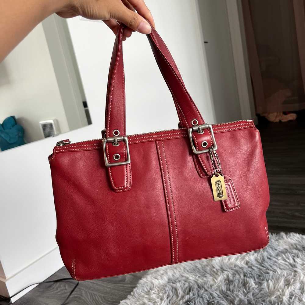 Vintage Coach Legacy Ruby Red Leather Hand Bag / … - image 2