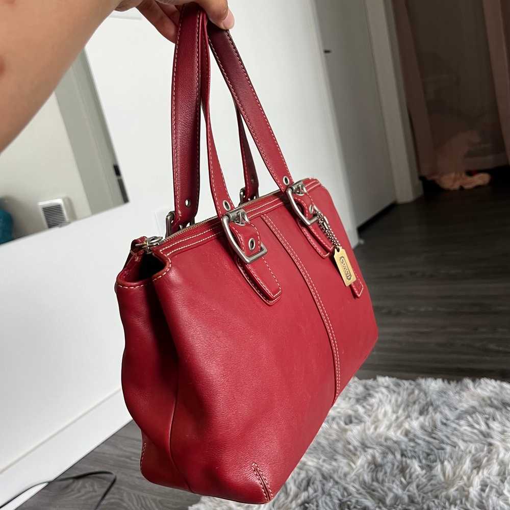 Vintage Coach Legacy Ruby Red Leather Hand Bag / … - image 3