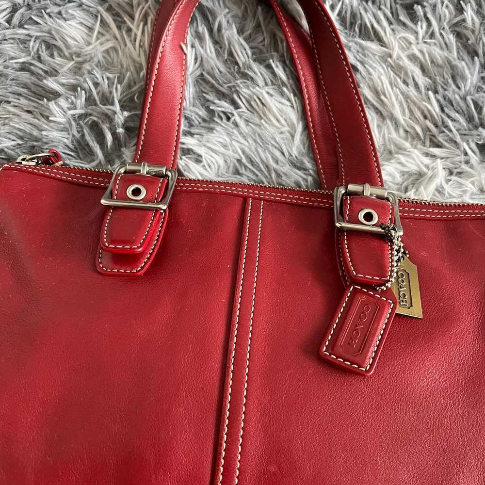 Vintage Coach Legacy Ruby Red Leather Hand Bag / … - image 4