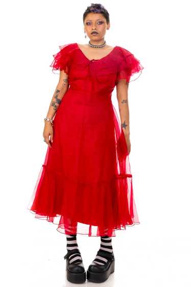 Vintage 70's Lydia Red Ruffle Gown - L