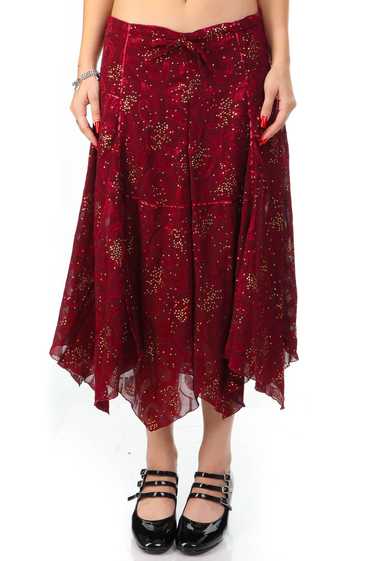 Vintage Y2K Gold Stars Spiral Burgundy Skirt - M/L