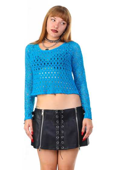 Vintage Y2K Turquoise Blue Crochet Top - S/M