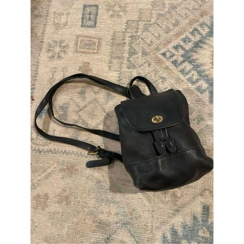 Vintage Coach Womens Black Leather Daypack Drawst… - image 3