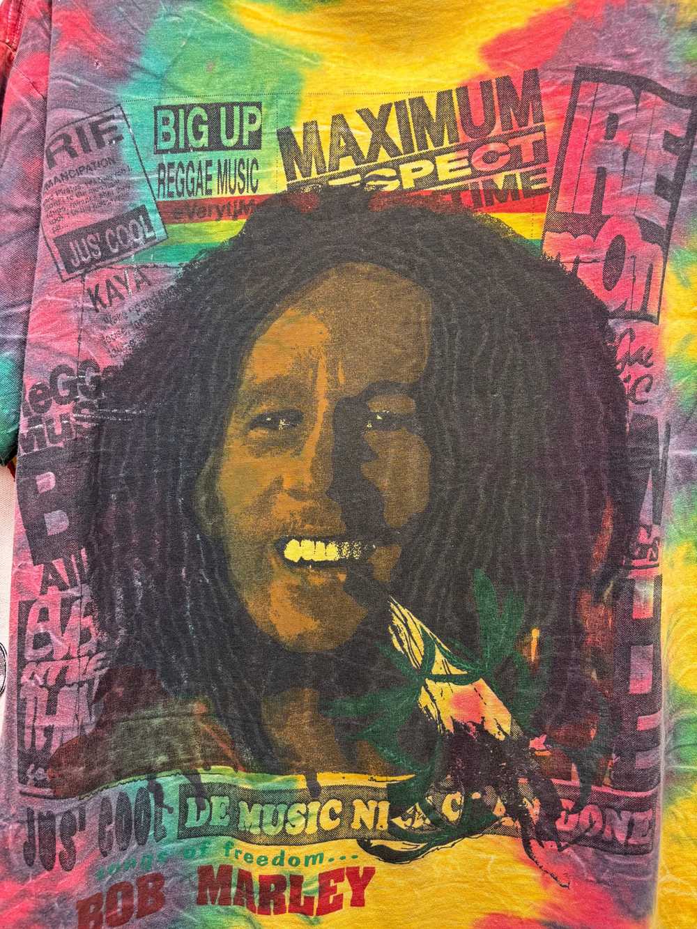 Vintage Bob Marley Rasta Tie Dye Joint Big Face T… - image 2