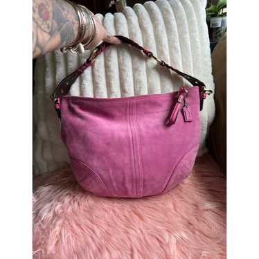 バッグ COACH Shoulderbag Pink Suede LogoEmbosse Coach Pink Suede Soho Flap Shoulder Bag | Elegant