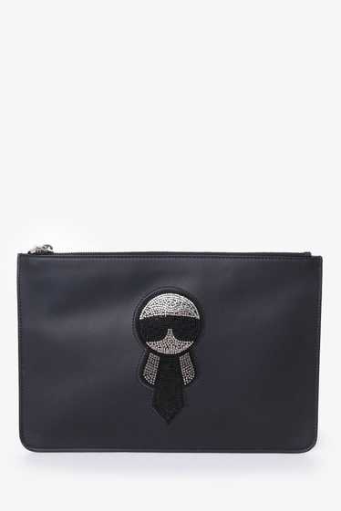 Fendi Black Calfskin Crystal Embroidery Karlito Zi