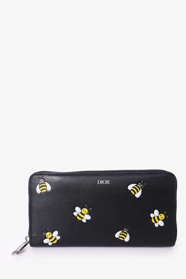 Dior x Kaws Black Leather Bee Long Zippy Wallet - image 1