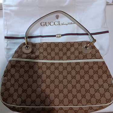 Authentic Gucci Eclipse Canvas leather trim tote … - image 1