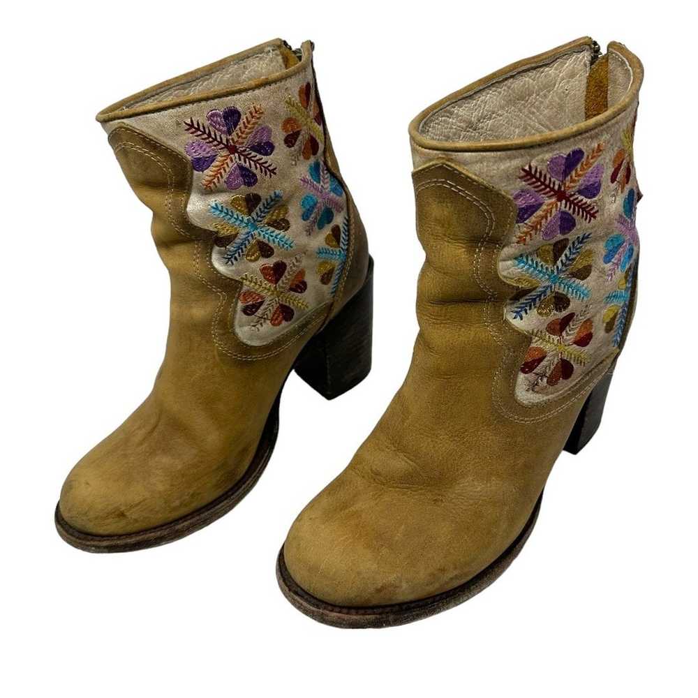 Freebird Disco Leather Embroidery Booties Size 7 - image 2