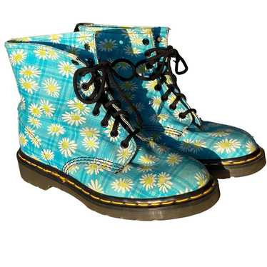 Vintage Dr. Martens Daisy Floral Boots Blue Yello… - image 1