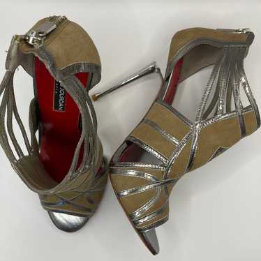 Vintage Charles Jourdan Paris Taupe Suede Silver … - image 1