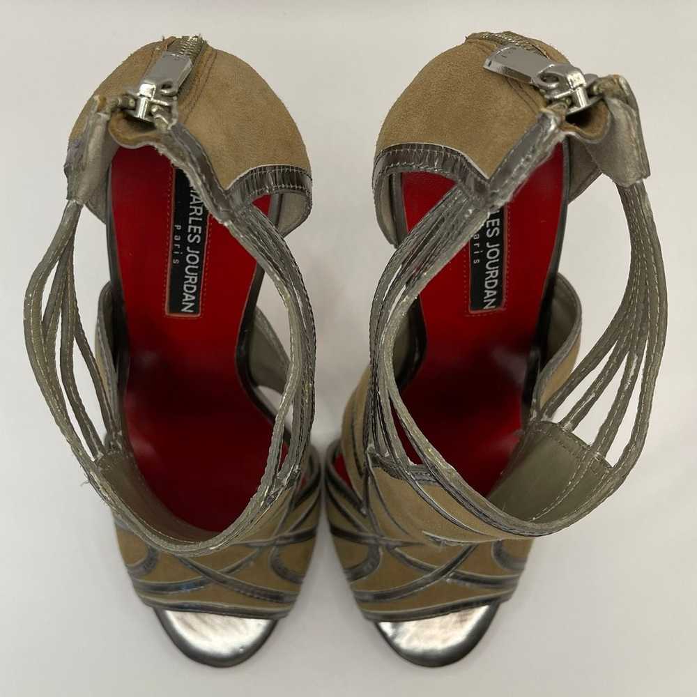 Vintage Charles Jourdan Paris Taupe Suede Silver … - image 2