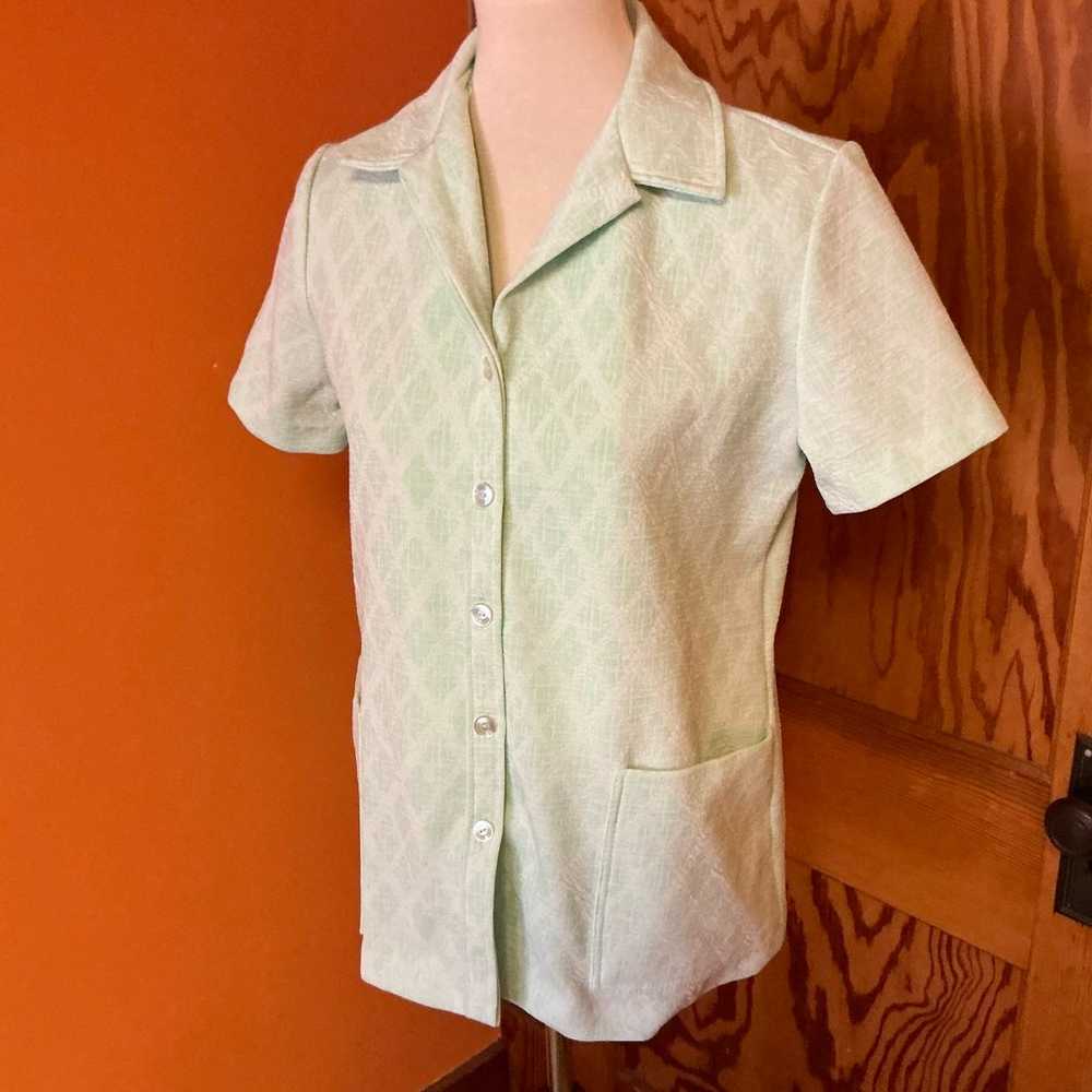 Vintage 70s green polyester shirt - image 3