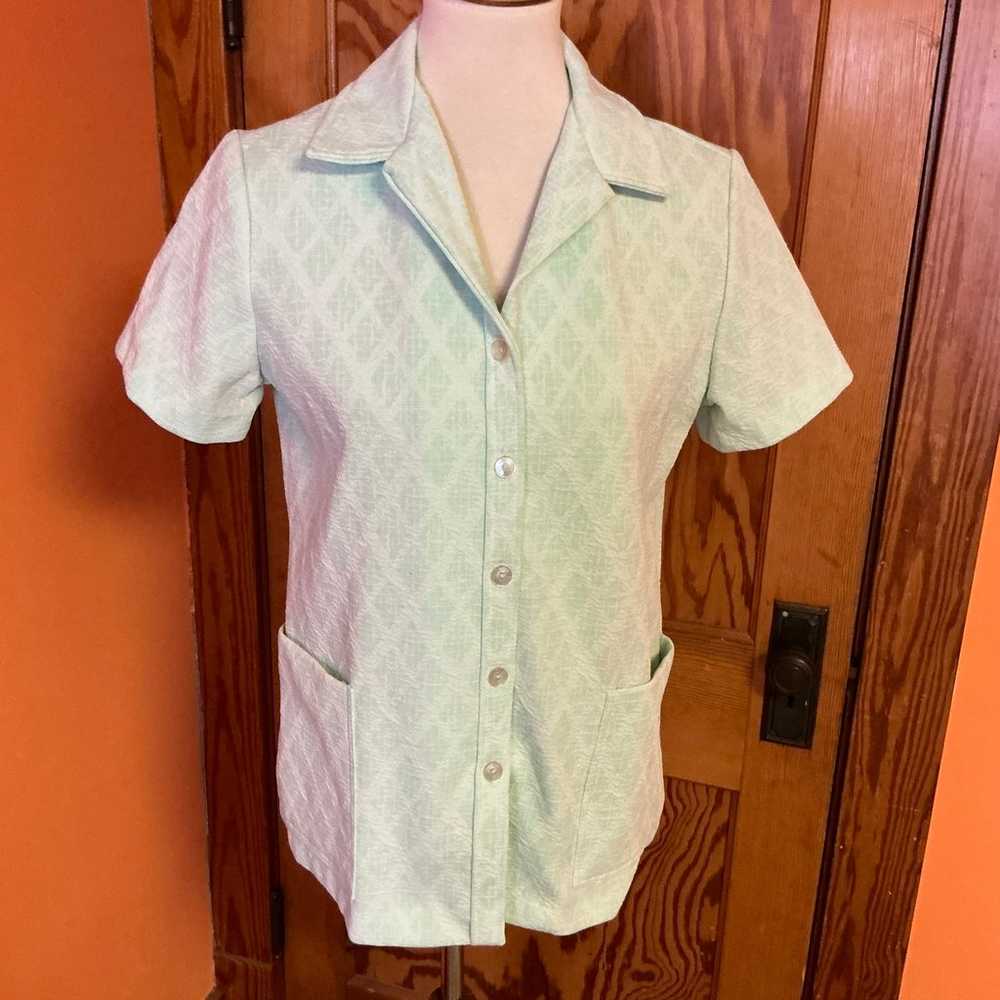 Vintage 70s green polyester shirt - image 4