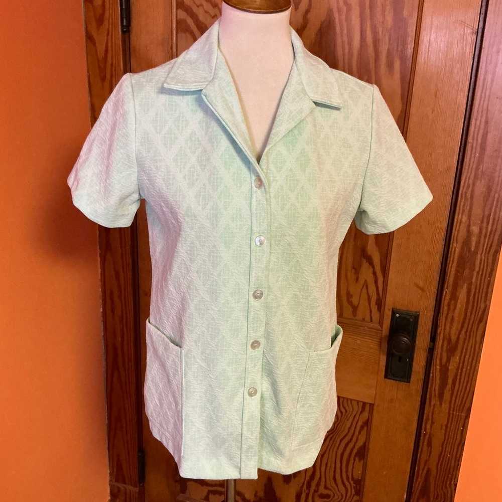 Vintage 70s green polyester shirt - image 5