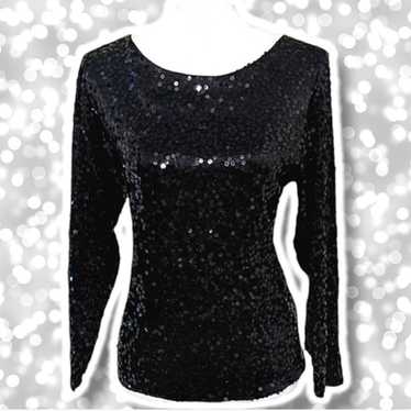 Vintage 70s sequin disco queen silk blouse top - image 1