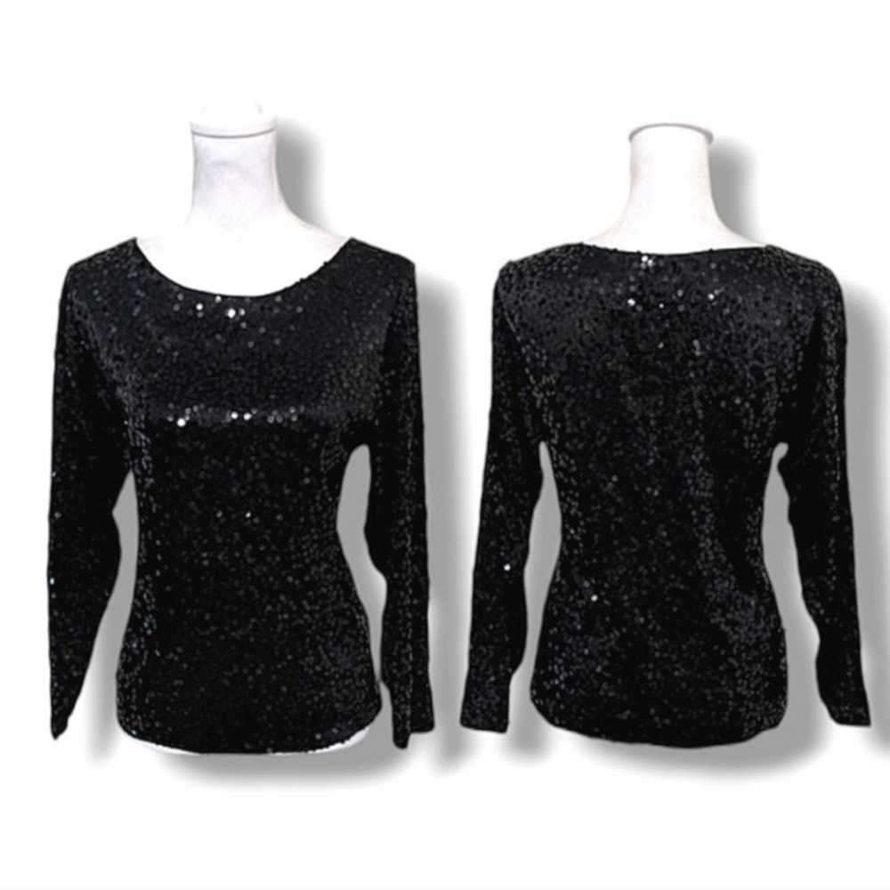 Vintage 70s sequin disco queen silk blouse top - image 2