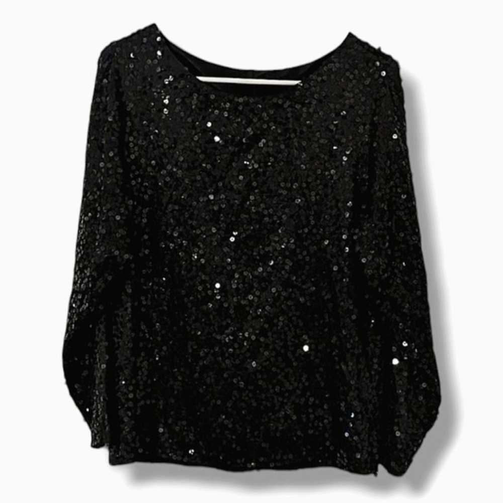 Vintage 70s sequin disco queen silk blouse top - image 4