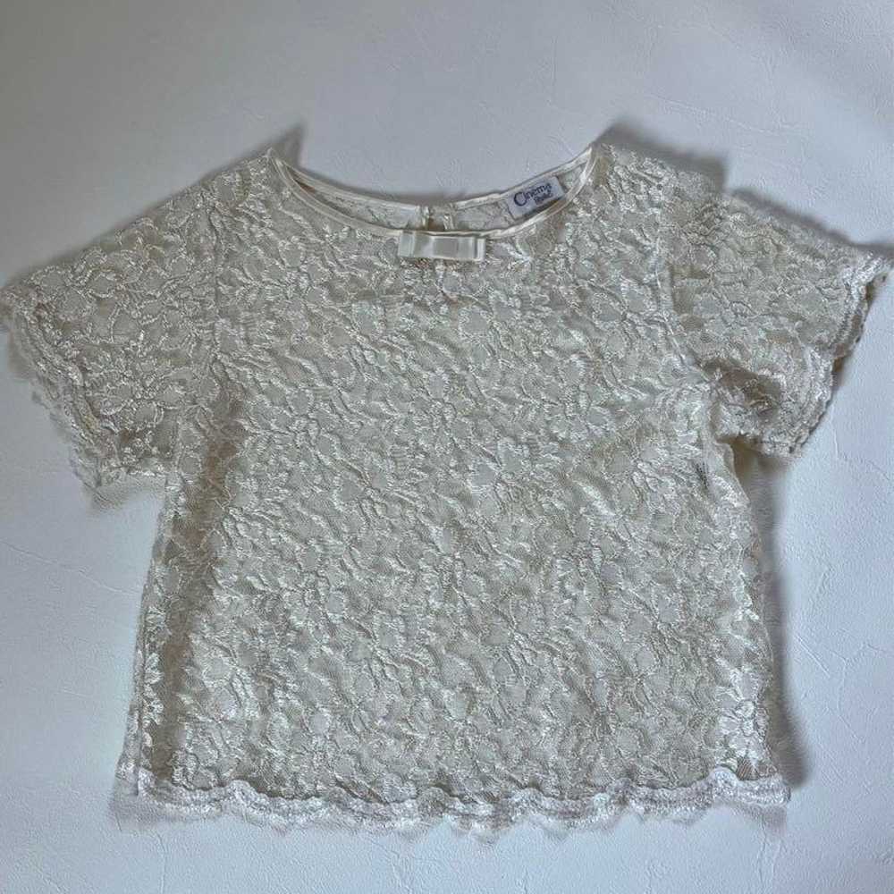 Vintage 1980's USA-made lace white short-sleeve b… - image 1