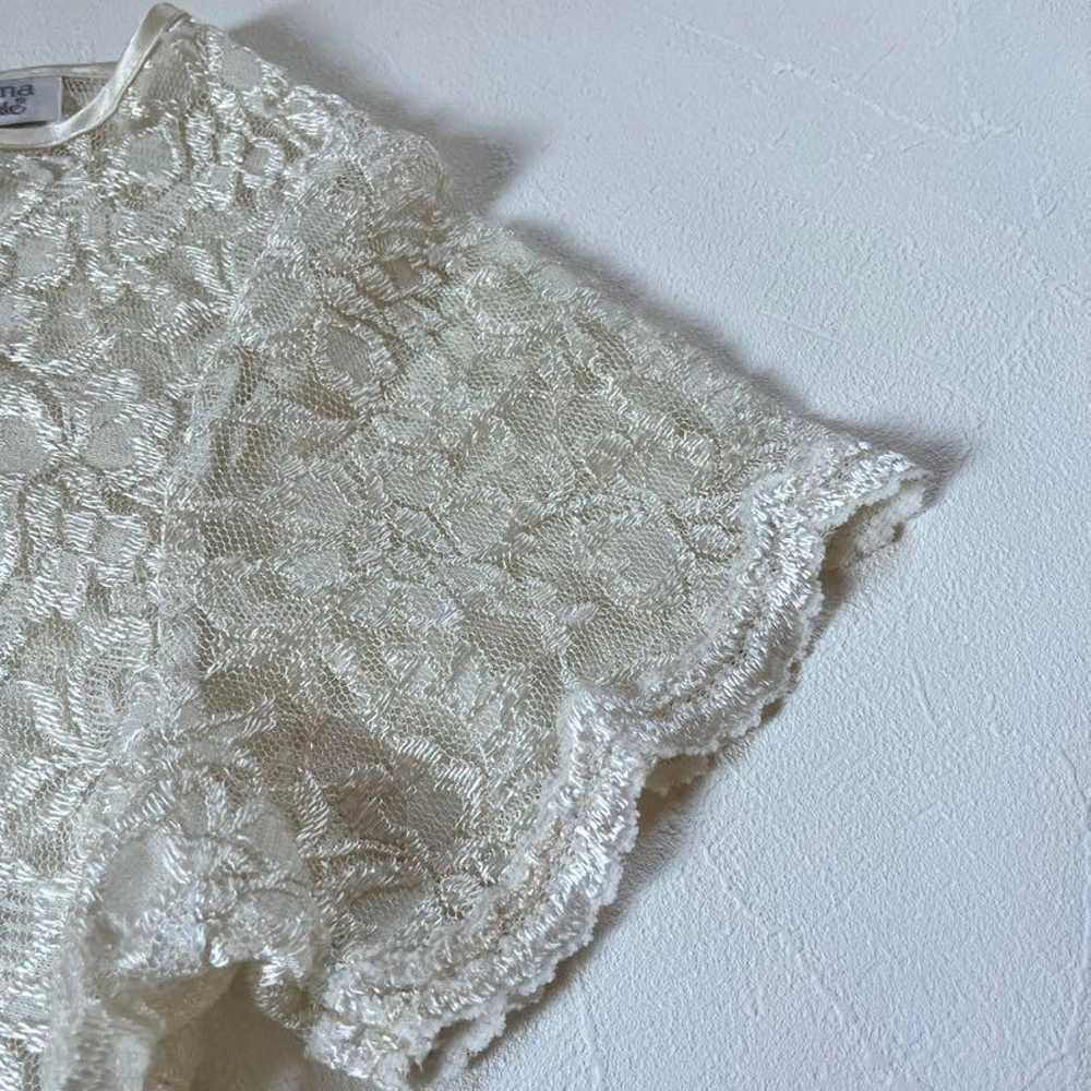 Vintage 1980's USA-made lace white short-sleeve b… - image 5