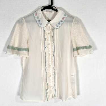 【axes femme】Ivory Embroidered Blouse Women's Size… - image 1