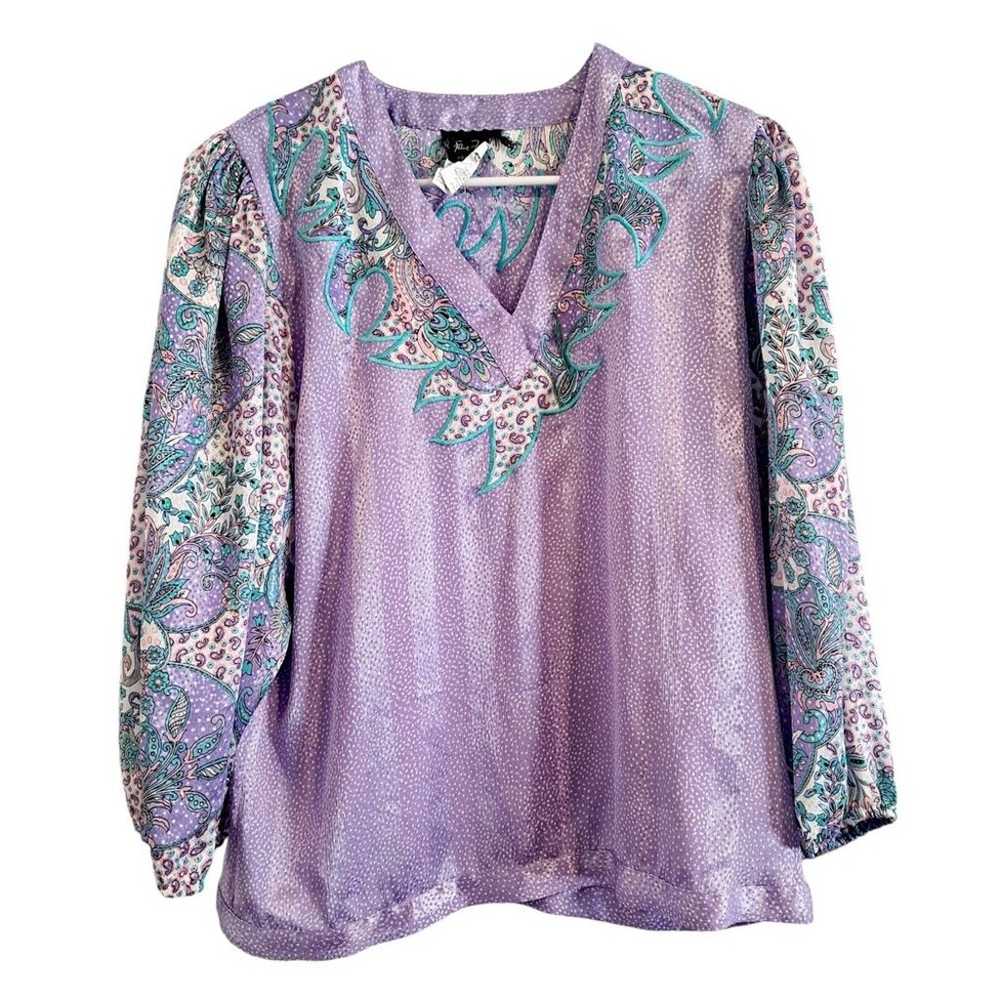 Diane Freis Vintage 80's Purple Blouse Embroidere… - image 1