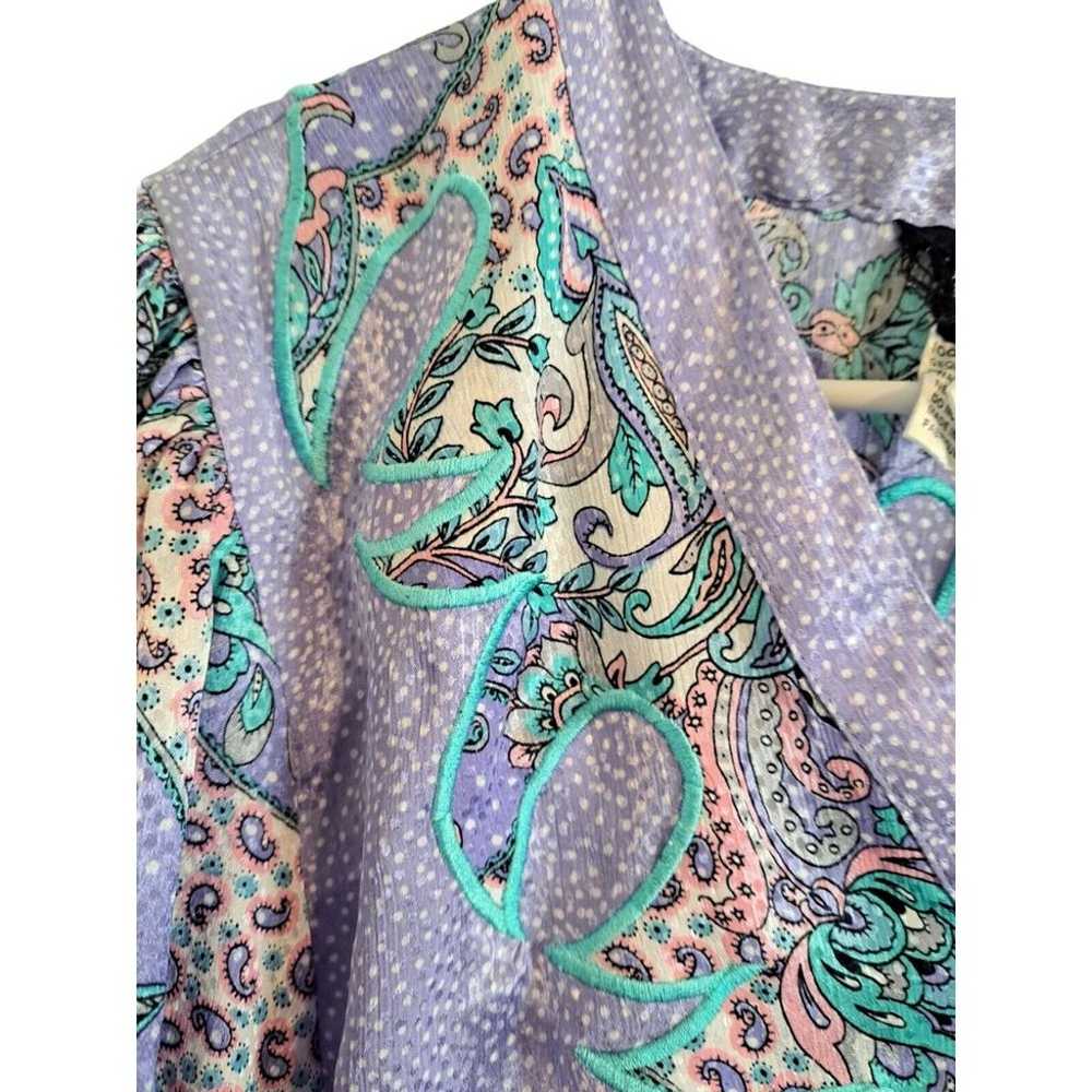 Diane Freis Vintage 80's Purple Blouse Embroidere… - image 4