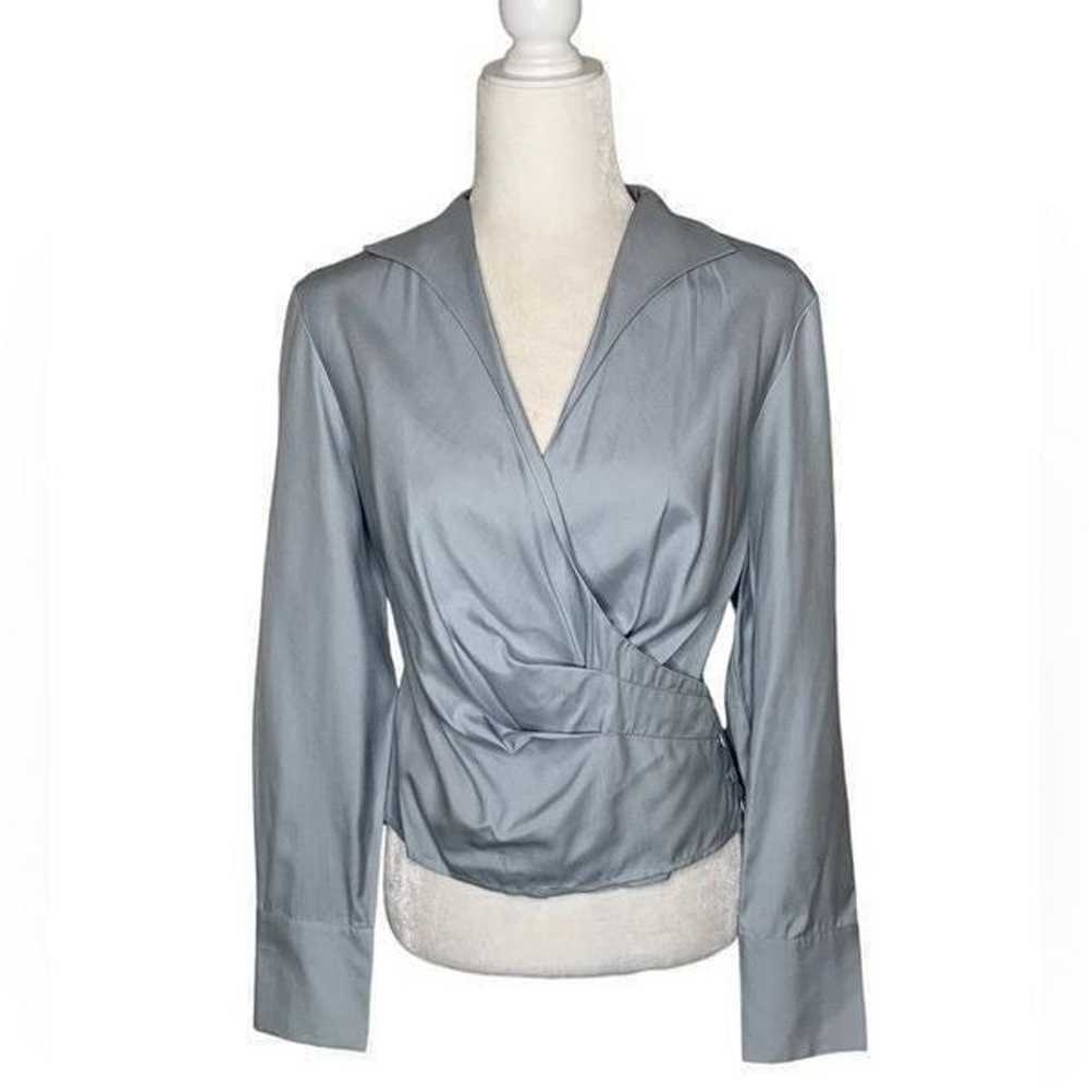 Vintage 1980s Neiman Marcus Gray Silk Wrap Blouse… - image 2