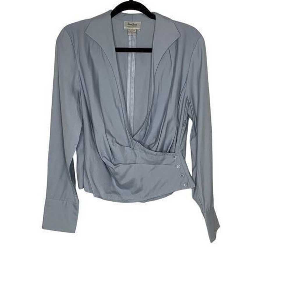 Vintage 1980s Neiman Marcus Gray Silk Wrap Blouse… - image 8