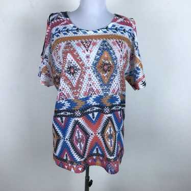 Pinko Vocal Blouse Sz M Cold Shoulder Southwest S… - image 1