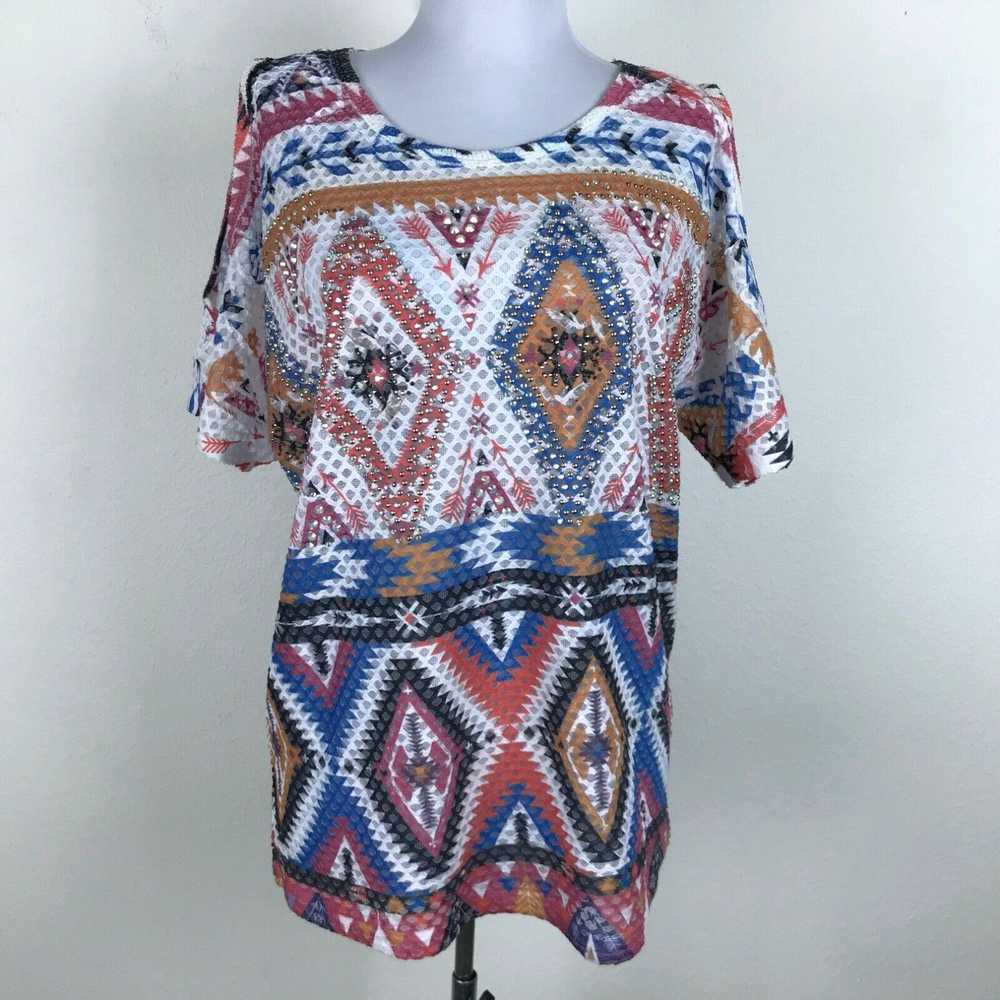 Pinko Vocal Blouse Sz M Cold Shoulder Southwest S… - image 2