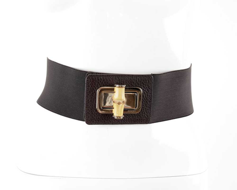 Gucci GUCCI Brown Elastic Bamboo Buckle Belt 65cm - image 1