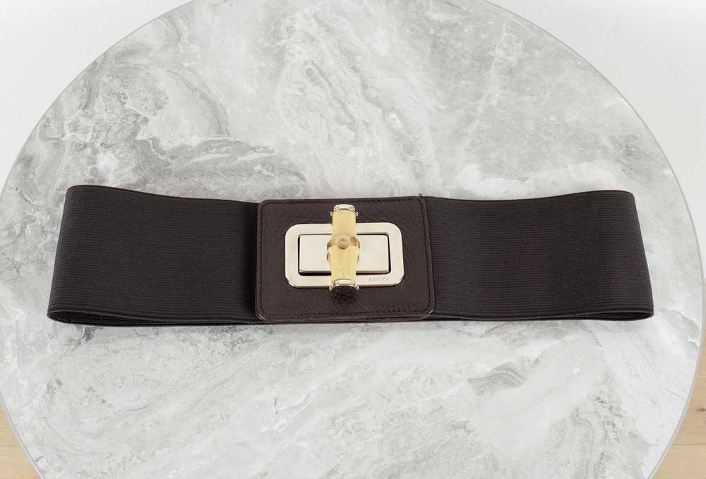 Gucci GUCCI Brown Elastic Bamboo Buckle Belt 65cm - image 3