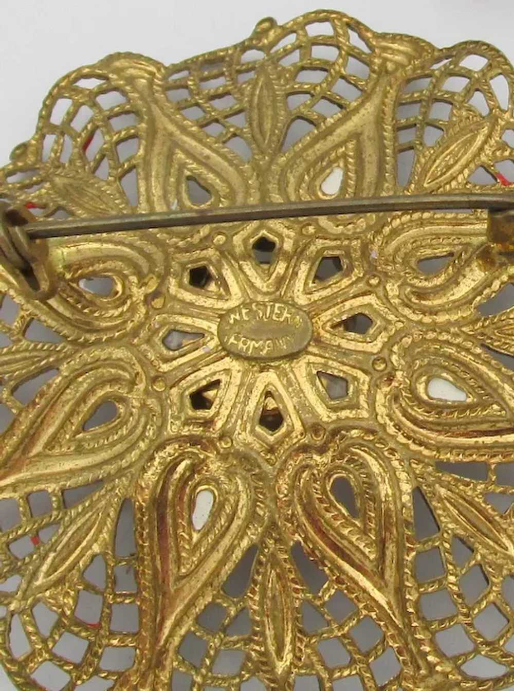 Western Germany Filigree Enamel and Rhinestone Br… - image 6