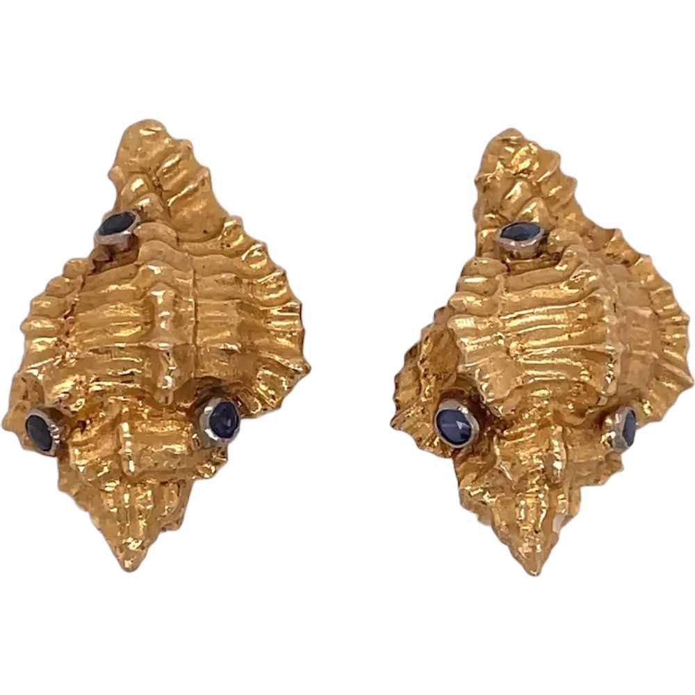 18K Yellow Gold Sapphire Earring - image 1