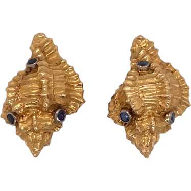 18K Yellow Gold Sapphire Earring