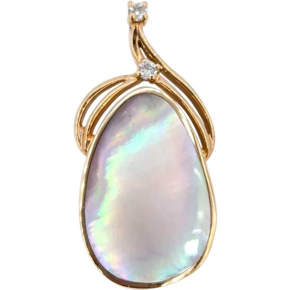 Vintage 14k Rose Gold Mother of Pearl and Diamond… - image 1