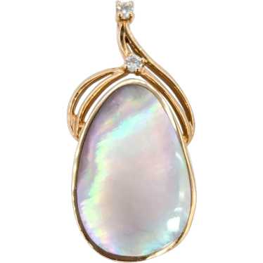 Vintage 14k Rose Gold Mother of Pearl and Diamond… - image 1