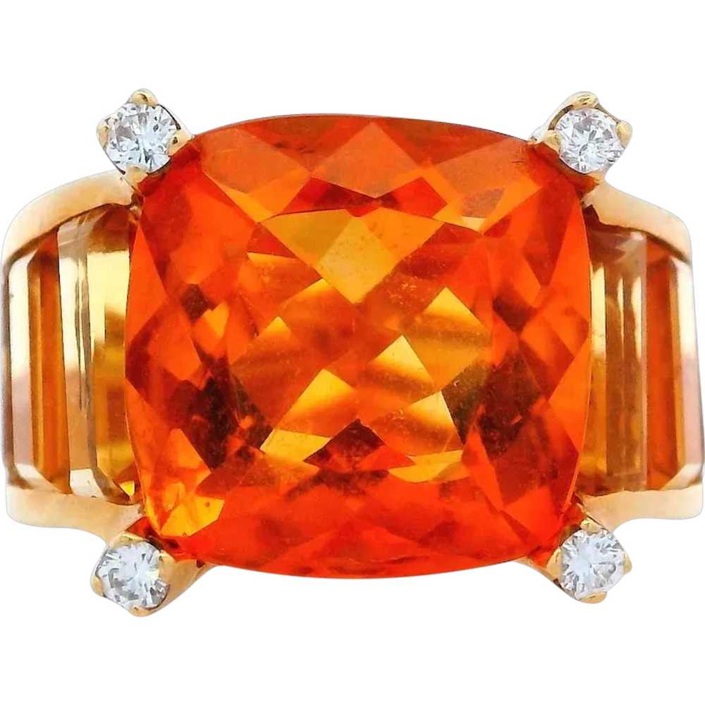 Retro 18k Gold Ring with Citrine & Diamonds - image 1