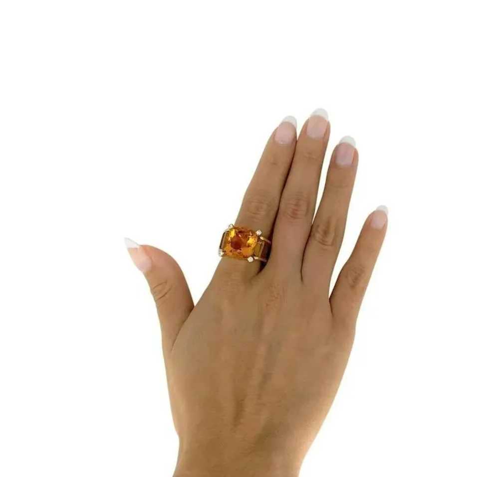 Retro 18k Gold Ring with Citrine & Diamonds - image 2