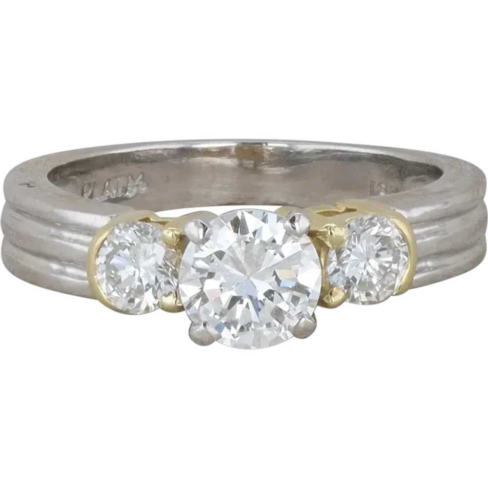 Platinum and 18k Yellow Gold Three Stone Diamond … - image 1