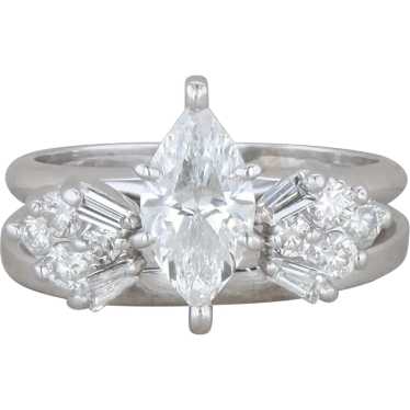 14k White Gold Marquise Diamond Solitaire + 14k Wh