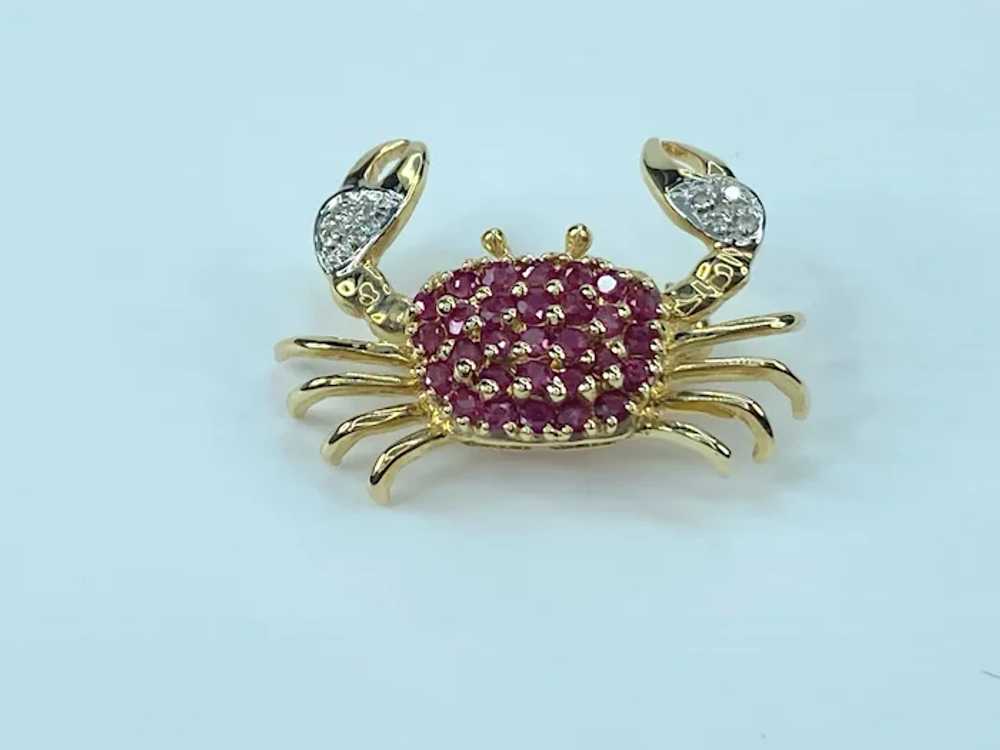 Ruby and Diamond Crab Design Brooch / Pendant 14K - image 2