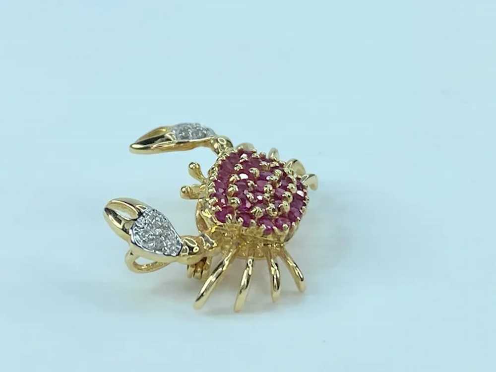 Ruby and Diamond Crab Design Brooch / Pendant 14K - image 3