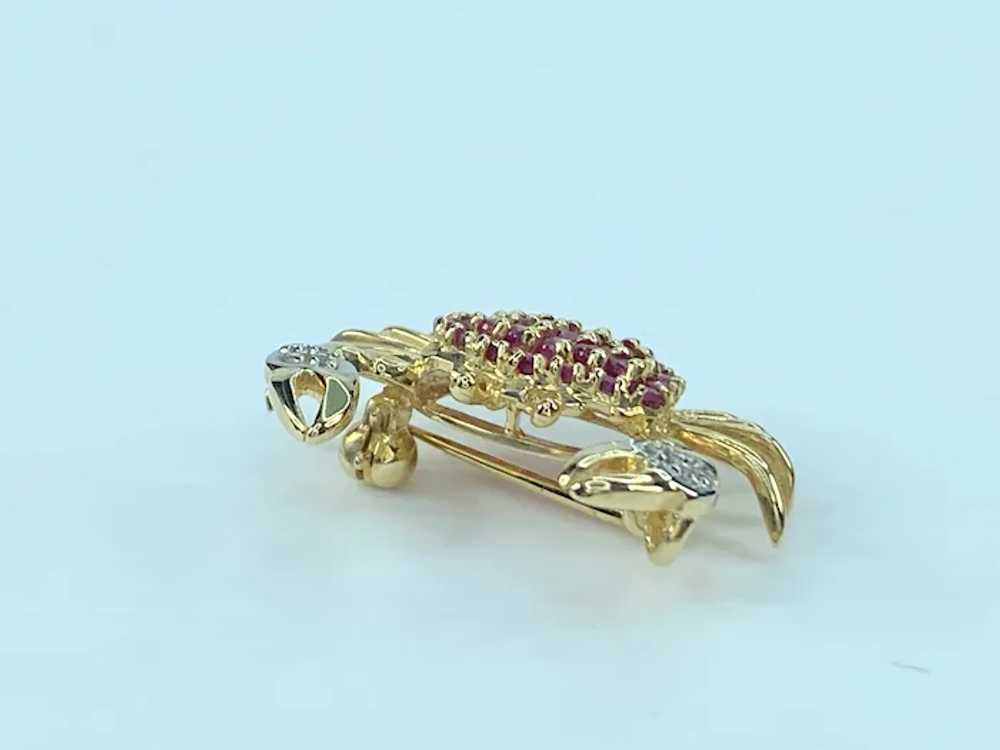 Ruby and Diamond Crab Design Brooch / Pendant 14K - image 4