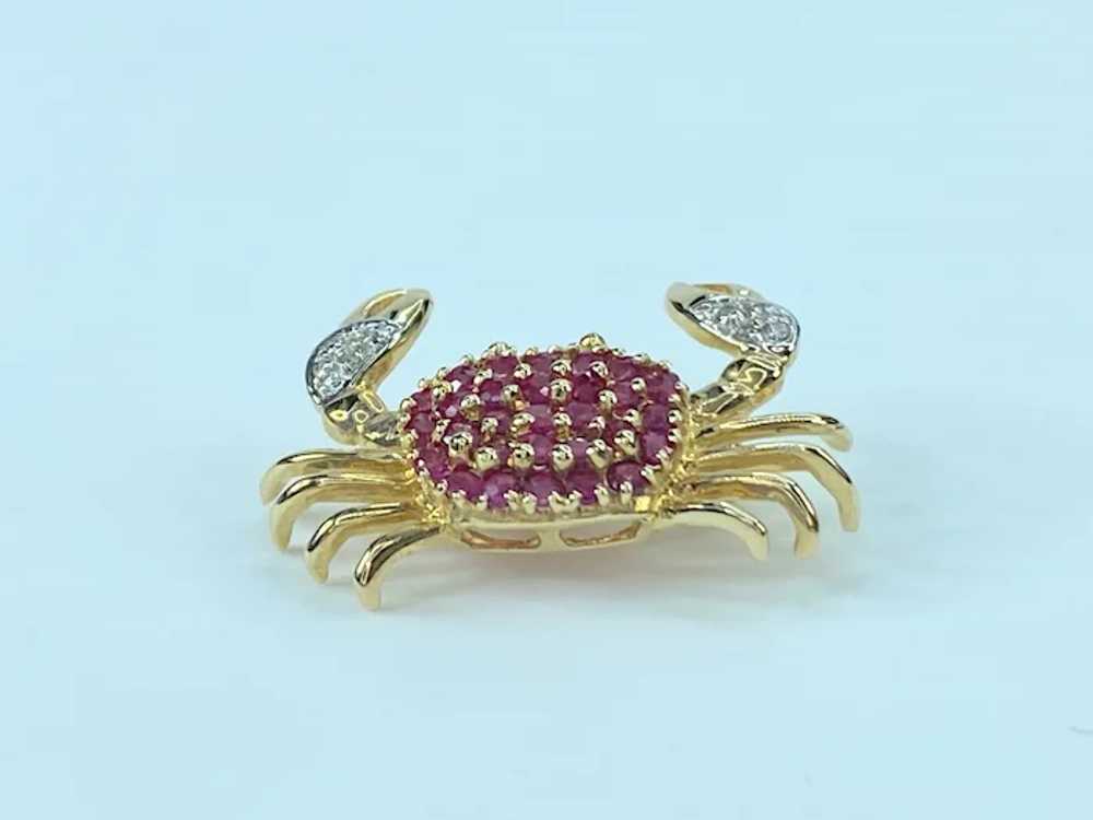 Ruby and Diamond Crab Design Brooch / Pendant 14K - image 5