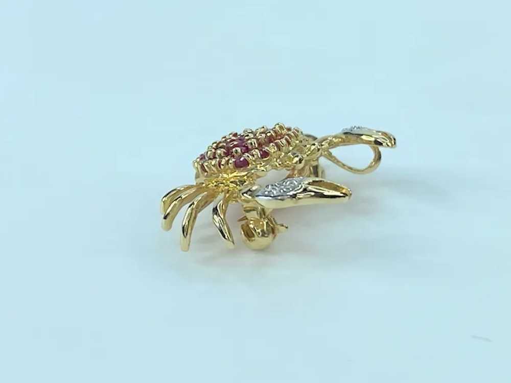 Ruby and Diamond Crab Design Brooch / Pendant 14K - image 6