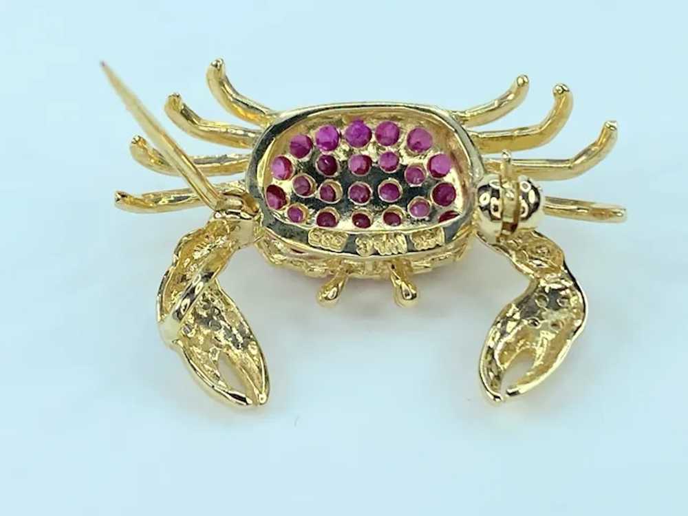 Ruby and Diamond Crab Design Brooch / Pendant 14K - image 7