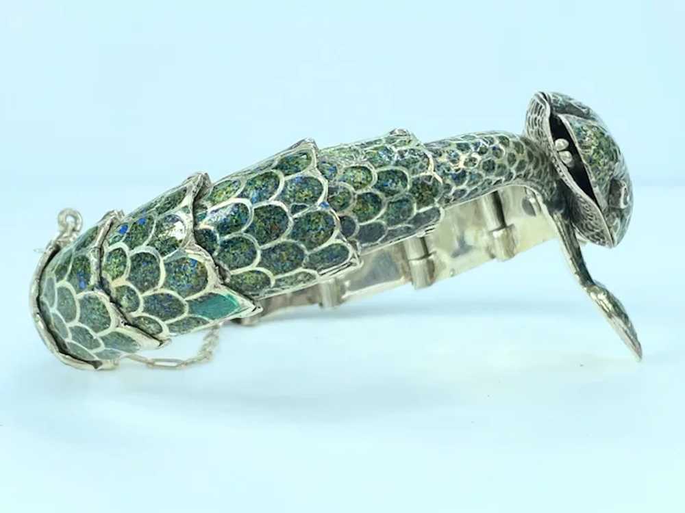 Margot De Taxco Enamel Sterling Silver Snake Brac… - image 3