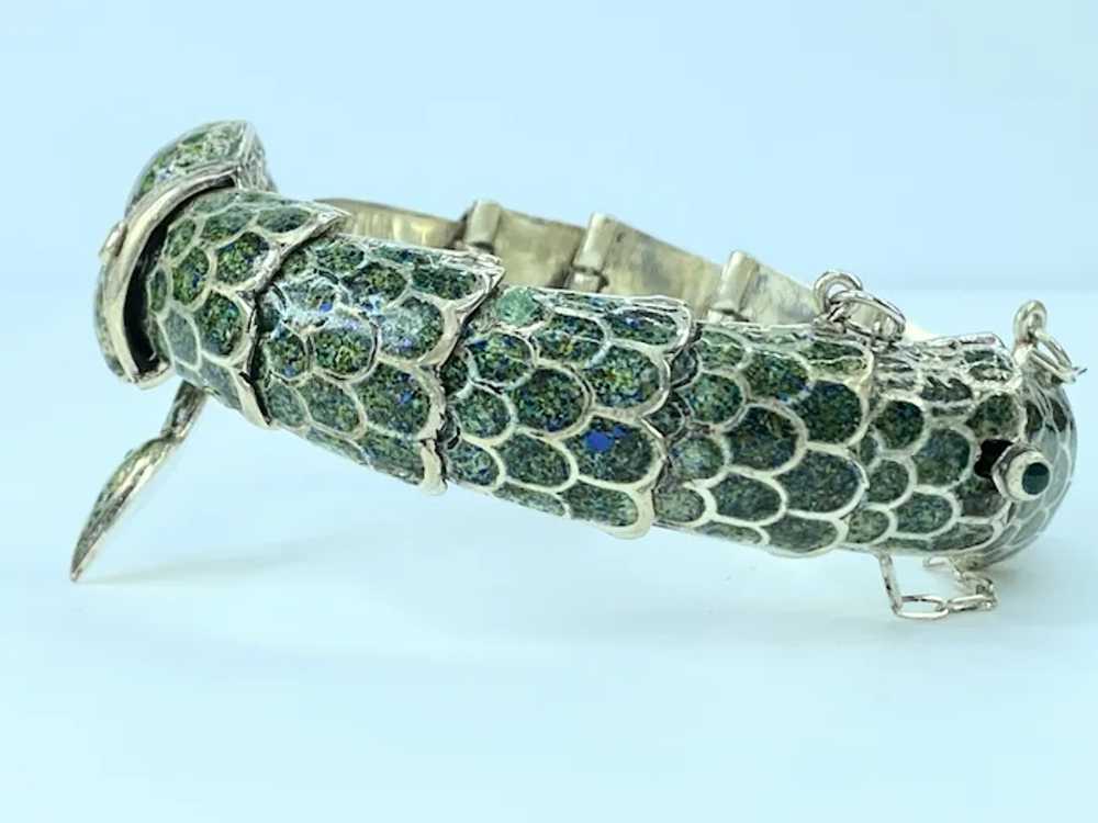 Margot De Taxco Enamel Sterling Silver Snake Brac… - image 4